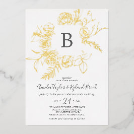 Gilded Floral | Goldfolien-Monogramm-Hochzeit Folieneinladung