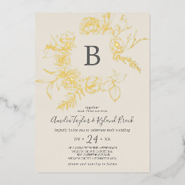 Gilded Floral | Goldfoliencreme-Monogramm-Hochzeit Folieneinladung