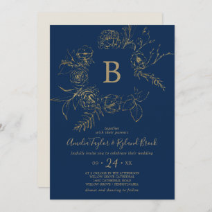 Gilded Floral Hochzeit von Navy Blue & Gold Mono Einladung
