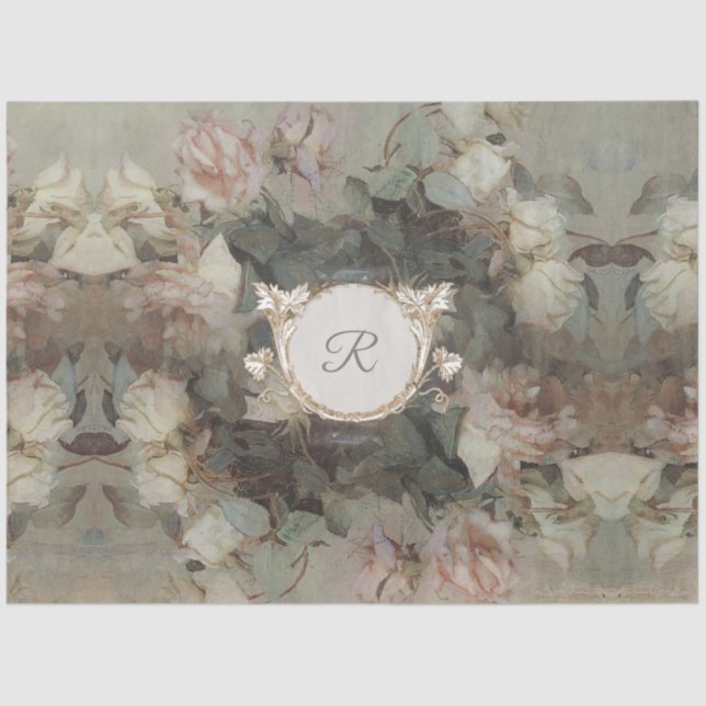 Gilded Floral Impressionism Monogram Decoupage Art Seidenpapier (Vorderseite)