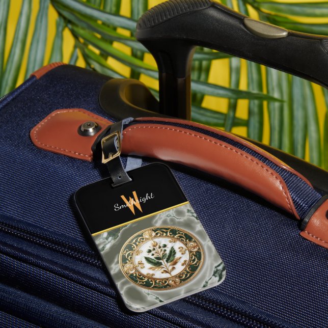 Gilded Floral Medallion auf Marmor Gepäckanhänger (Vorderseite Insitu 1)