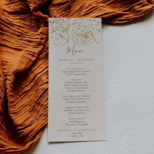 Gilded Floral Menü für Hochzeitsessen mit Creme Menükarte
