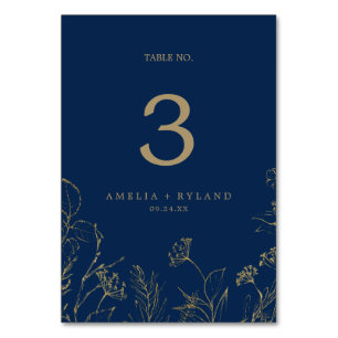 Gilded Floral Navy Blue and Gold Tischnummer