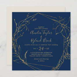 Gilded Floral | Navy Blue & Gold Geometric Wedding Einladung