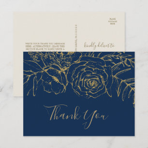 Gilded Floral Navy Blue & Gold Vielen Dank Postcar Postkarte
