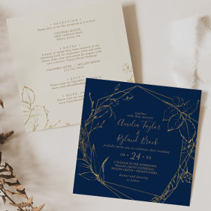 Gilded Floral Navy Gold auf einem Platz Hochzeit Einladung