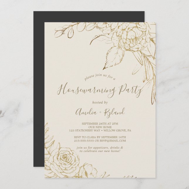 Gilded Floral | Party zur Aufwärmung von Creme und Einladung (Vorne/Hinten)
