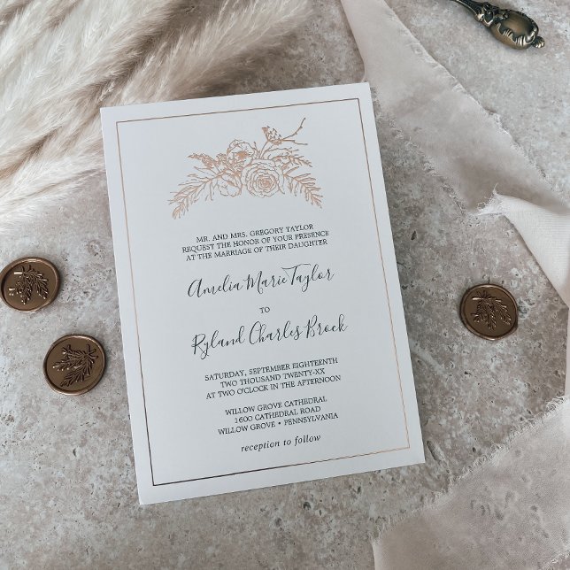 Gilded Floral | Rose Gold Foil Formal Hochzeit Folieneinladung (Von Creator hochgeladen)