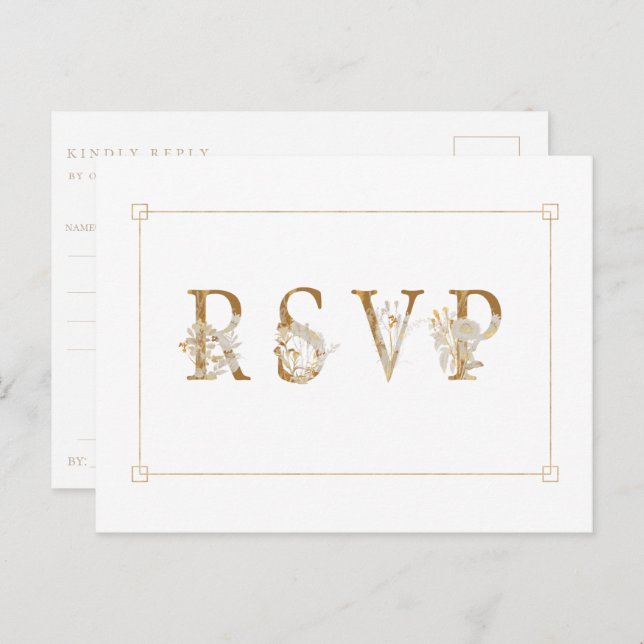 Gilded Floral Wedding RSVP Song Einladung (Vorne/Hinten)
