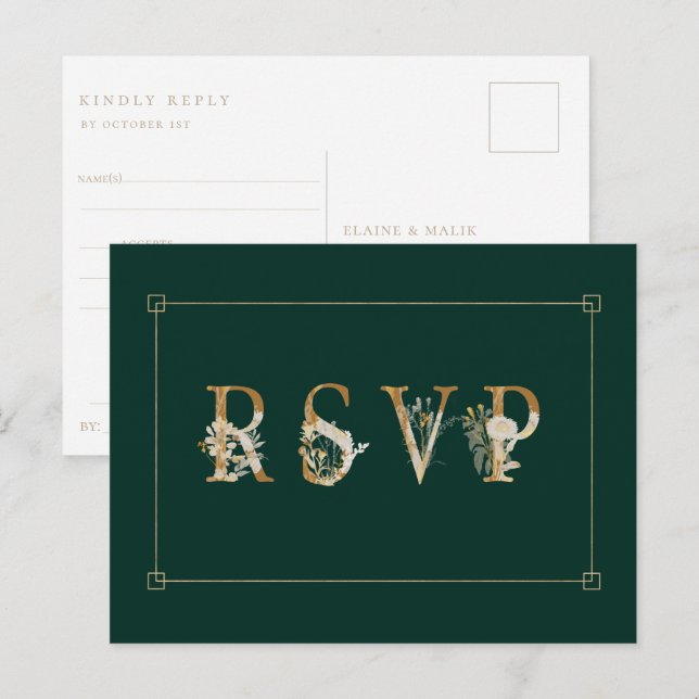 Gilded Floral Wedding RSVP Song Einladung (Vorne/Hinten)
