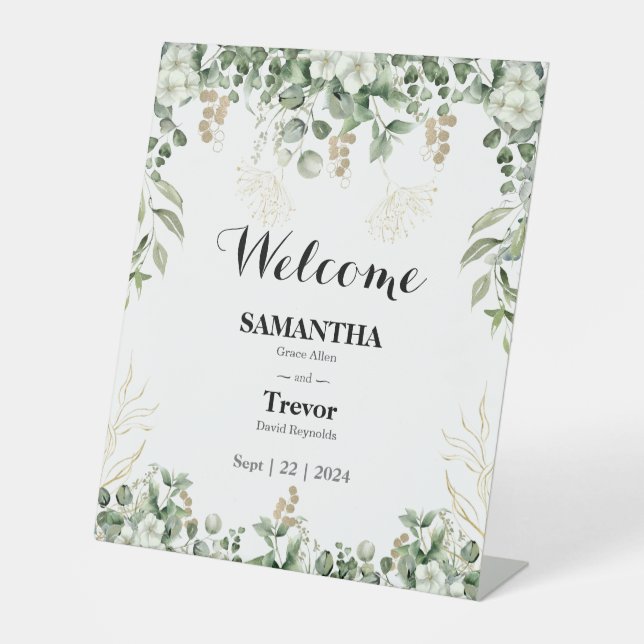 Gilded Garden: Ein botanisches Hochzeitszeichen Sockelschild (Vorderseite)