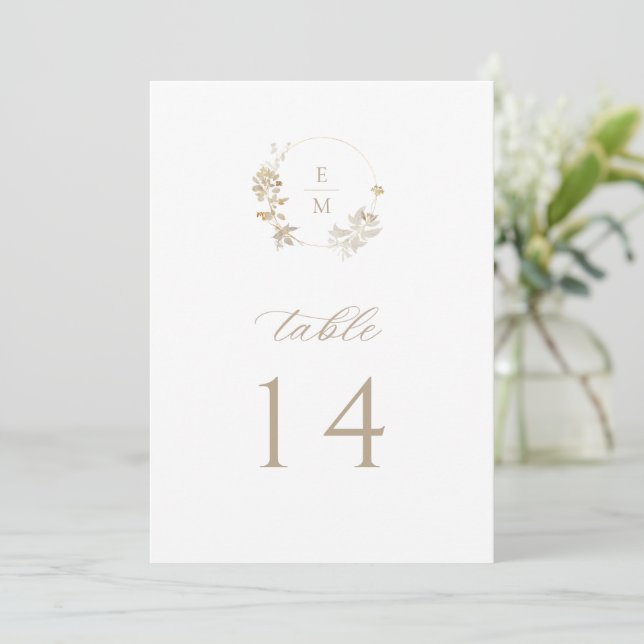 Gilded Garden Monogram Wedding Tischnummer (Stehend Vorderseite)