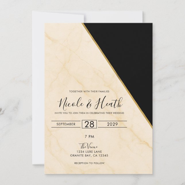 Gilded Geometry Luxe Ivory & Gold Marble Wedding Einladung (Vorderseite)