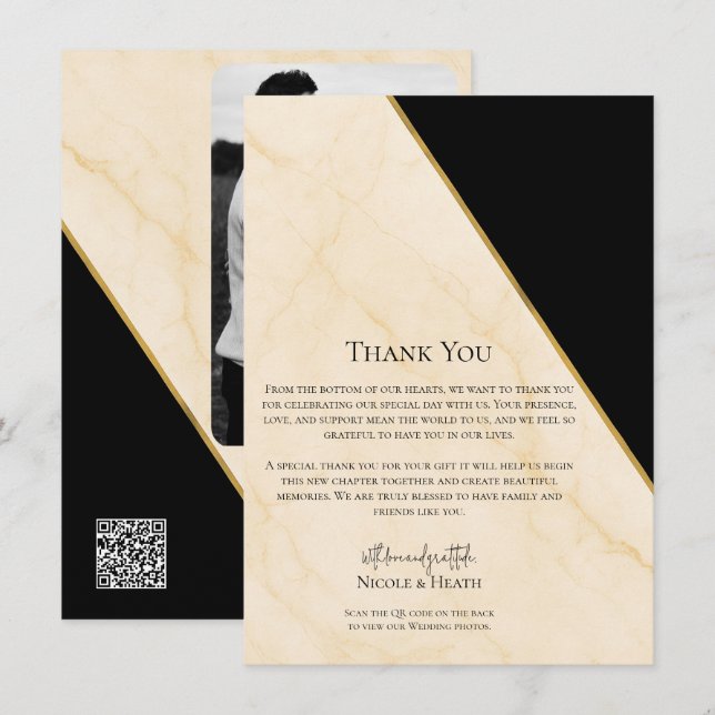 Gilded Geometry Luxe Ivory & Gold Marble Wedding Einladung (Vorne/Hinten)