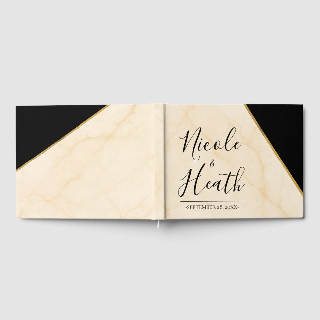 Gilded Geometry Luxe Ivory & Gold Marble Wedding Gästebuch (Voll)