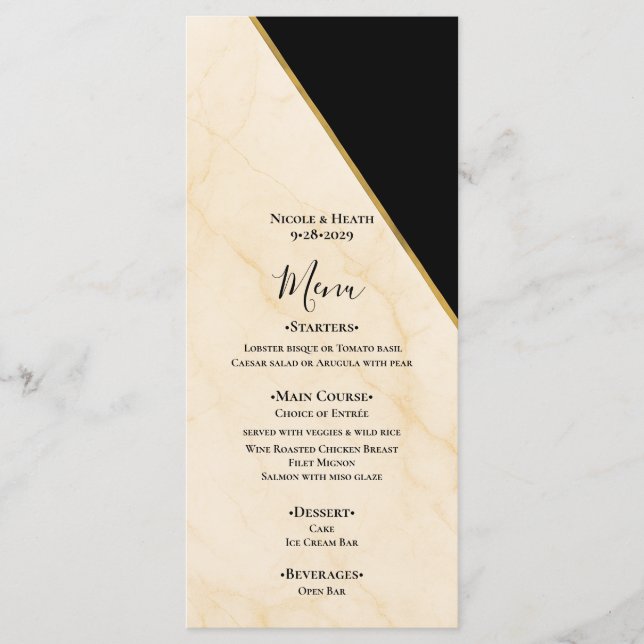 Gilded Geometry Luxe Ivory & Gold Marble Wedding Menükarte (Vorderseite)
