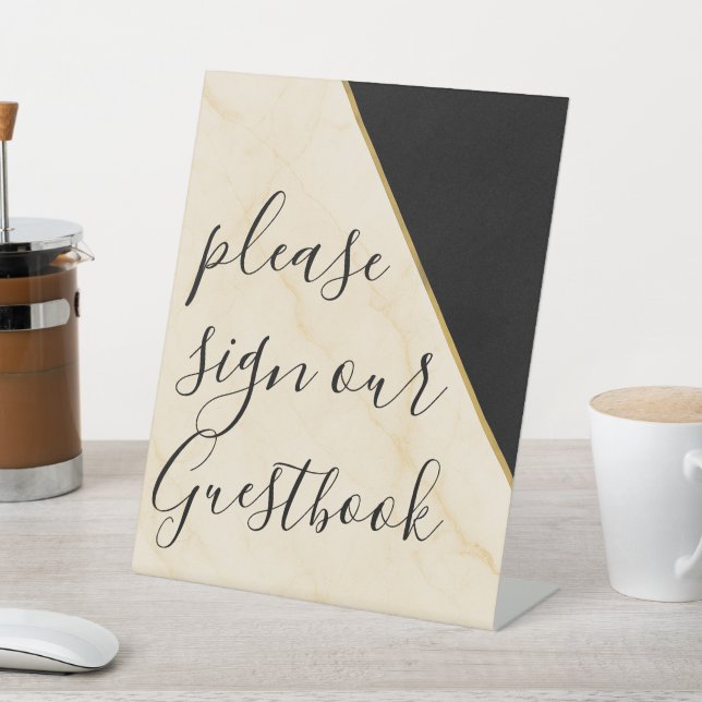 Gilded Geometry Luxe Ivory & Gold Marble Wedding Sockelschild (In SItu)