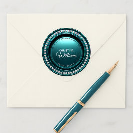 Gilded Glamour Diamond Aquamarin Rücksendesiegel Runder Aufkleber