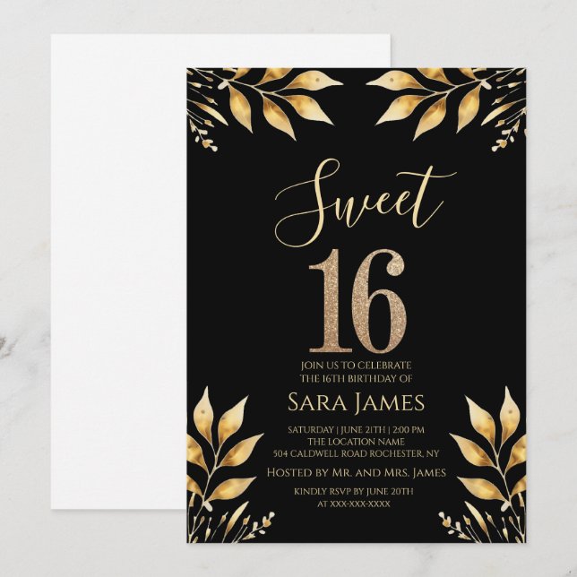 Gilded Glitz Sweet 16 Invitation Einladung (Vorne/Hinten)