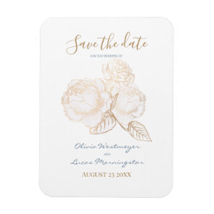 Gilded Gold Rose Dusty Blue Ivory Save the Date Magnet