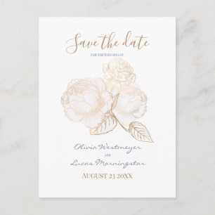 Gilded Gold Rose Dusty Blue Ivory Save the Date Postkarte