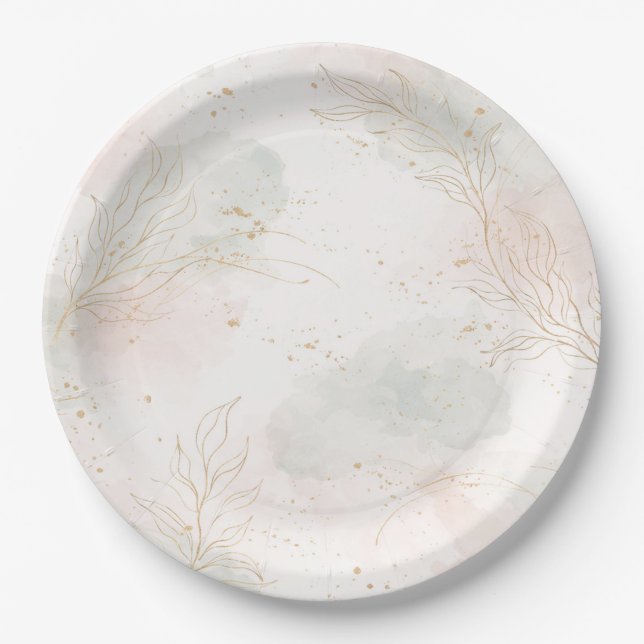 Gilded Gold Sage & Blush Botanical Wedding  Pappteller (Vorderseite)
