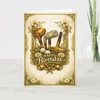 Gilded Golf Antique Birthday Karte