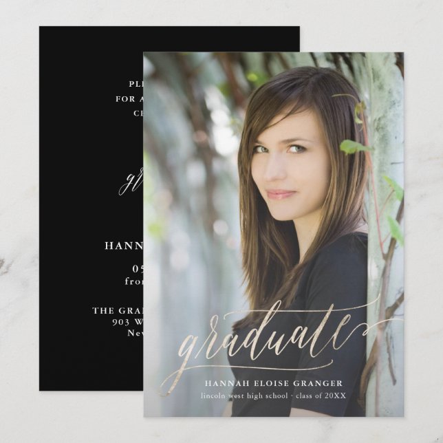 Gilded Grad Gold Script in Imitate Foil Abschluss Einladung (Vorne/Hinten)