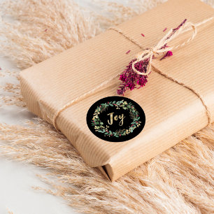 Gilded Greenery Black   Gold Christmas Joy Runder Aufkleber