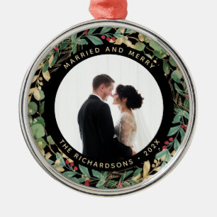 Gilded Greenery Black Verheiratetes und fröhlich Ornament Aus Metall