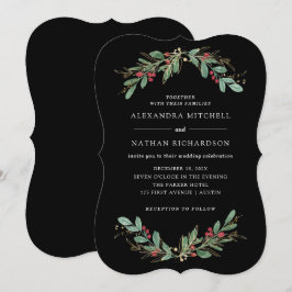 Gilded Greenery Black | Weihnachtsfeiertage Einladung