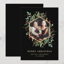 Gilded Greenery Geometric auf Black Christmas Foto Feiertagskarte