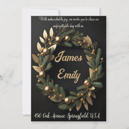 Gilded Greenery on Black | Hochzeitseinladung Feiertagskarte