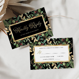 Gilded Greenery on Black | Weihnachtsfeier RSVP Karte
