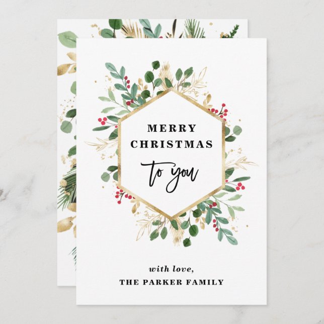 Gilded Greenery on White | Frohe Weihnachten (Vorne/Hinten)