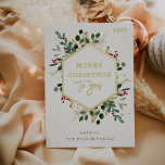 Gilded Greenery on White | Frohe Weihnachten Folien Feiertagskarte<br><div class="desc">Diese prächtigen Non-Foto-Urlaubskarten verfügen über einen geometrischen Rahmen aus Goldfolie mit passenden goldenen Blätter,  elegantem Weihnachtsgrün und roten Heiligbeeren auf einem schlichten,  weißen Hintergrund ohne Foto. Die trendige Goldfolie-Typografie sagt: "Frohe Weihnachten für dich." Auf der Rückseite ist Platz für eine persönliche Nachricht.</div>