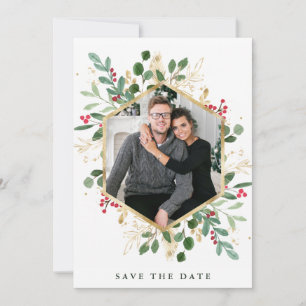 Gilded Greenery on White Geometrisches Foto Save The Date