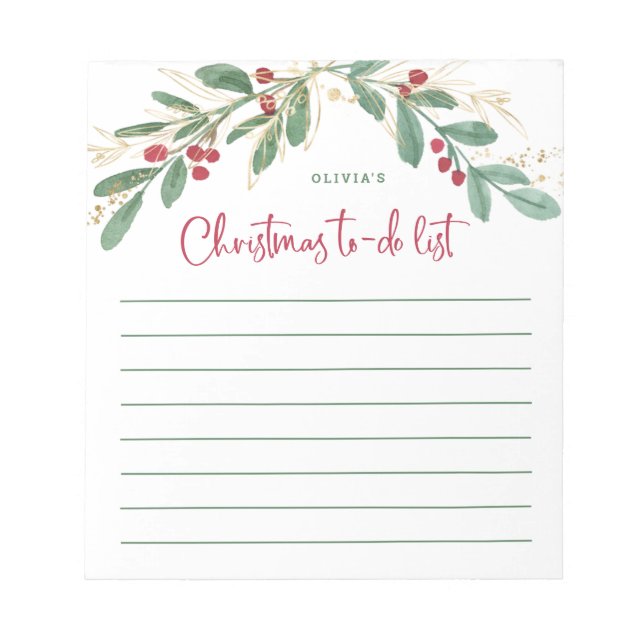 Gilded Greenery | Weihnachts-To-Do-Liste Notizblock (Vorderseite)