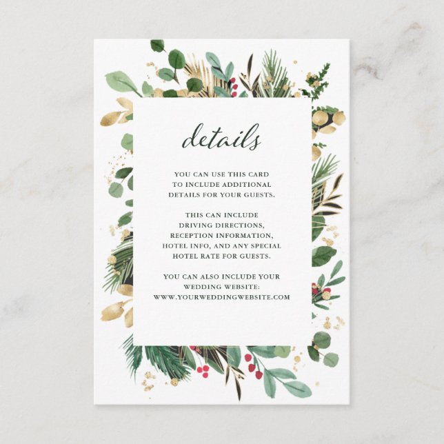 Gilded Greenery White | Christmas Guest Details Begleitkarte (Vorderseite)