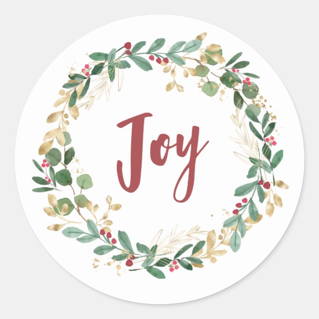 Gilded Greenery White | Gold Christmas Joy Runder Aufkleber (Vorderseite)