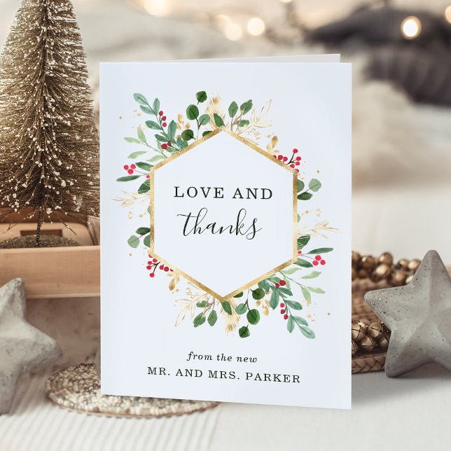 Gilded Greenery White | Weihnachtsfeier im Foto Dankeskarte (An elegant thank you card for your Christmas wedding)