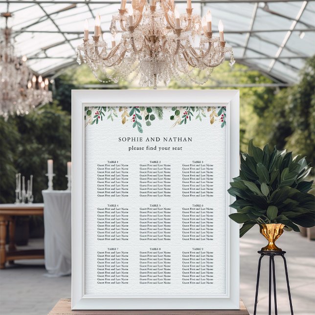 Gilded Greenery White | Weihnachtsfeier Poster (An elegant seating chart for your Christmas holiday wedding)