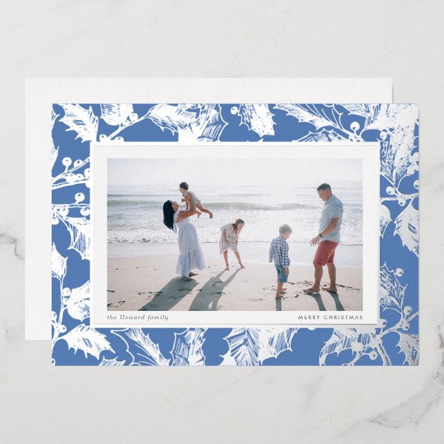 Gilded Holly Frame Großfamilie Folien Feiertagskarte (Vorderseite/Rückseite)