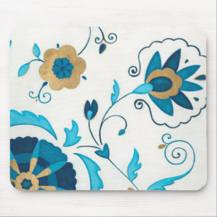 Gilded Indigo Blume mit weißem Hintergrund Mousepad