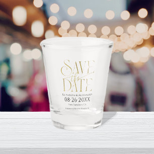 Gilded Kalligrafy script Wedding Save the Date Schnapsglas