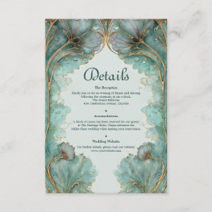 Gilded Lilypad Art Nouveau Türkis und Gold Hochzei Begleitkarte