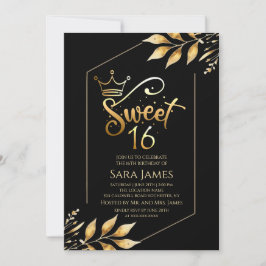 Gilded Majesty Black & Gold Sweet 16 Invitation Einladung