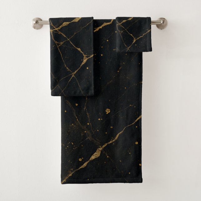 Gilded Midnight Marble Black & Gold Badhandtuch Set (Insitu)