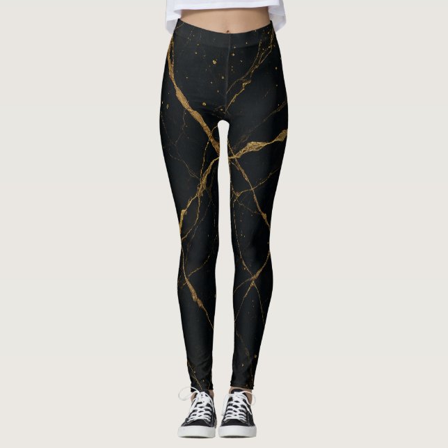 Gilded Midnight Marble Black & Gold Leggings (Vorderseite)