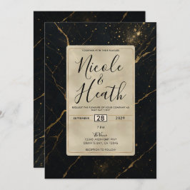 Gilded Midnight Marble Black & Gold Wedding Einladung